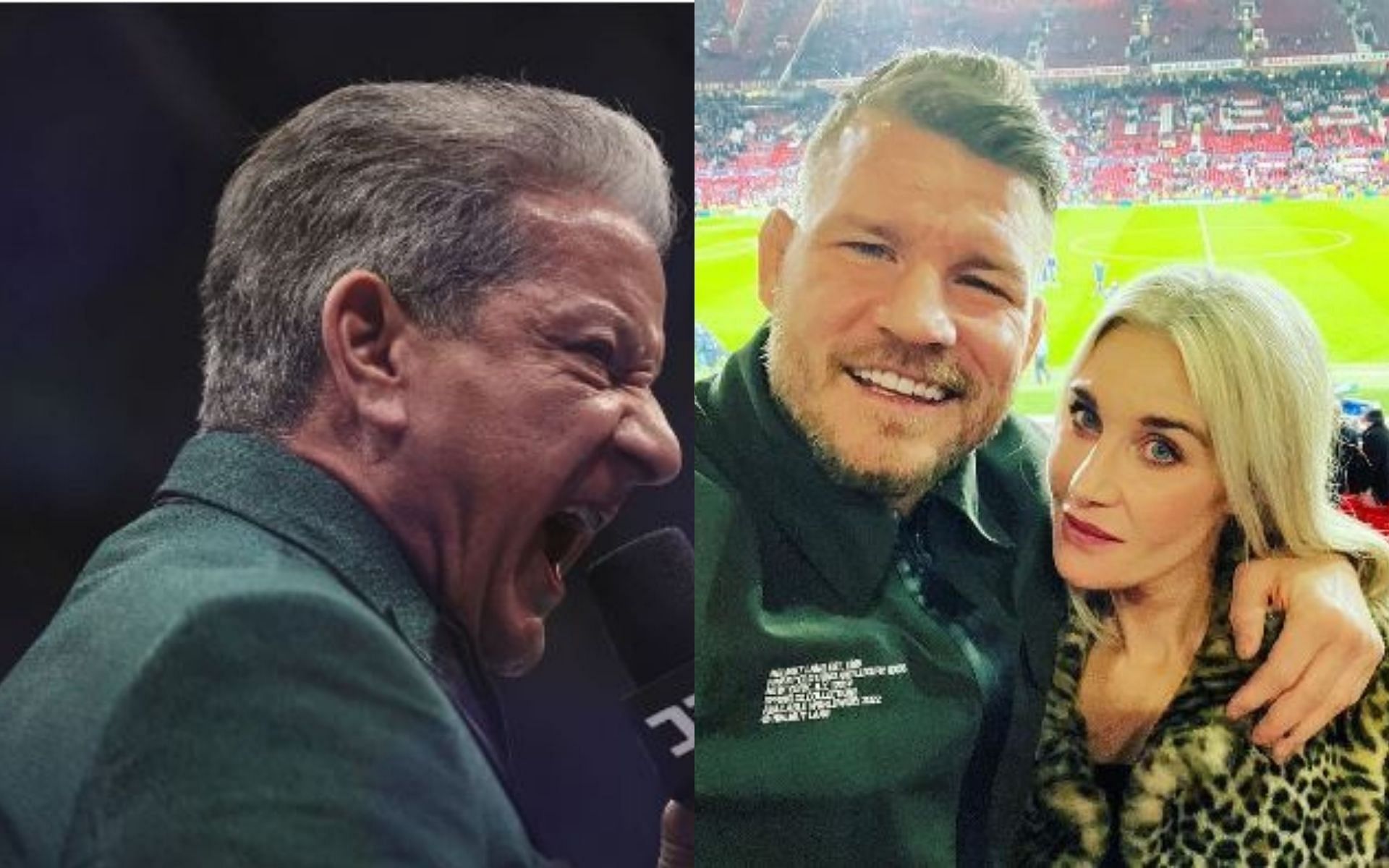 L-R Bruce Buffer, Michael and Rebecca Bisping [Image credits- via Getty and Instagram @mikebisping]