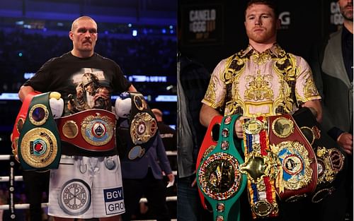 Oleksandr Usyk (L), and Canelo Alvarez (R).