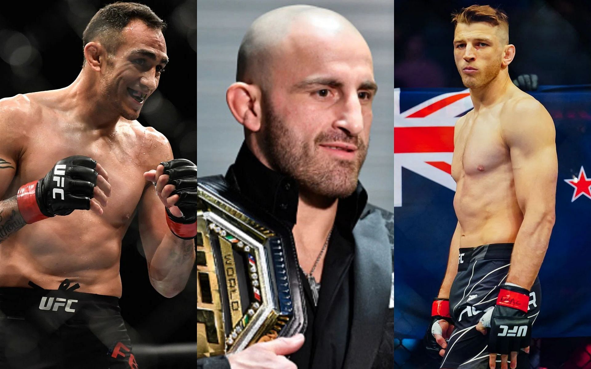 Tony Ferguson, Alexander Volkanovski, and Dan Hooker (left to right)