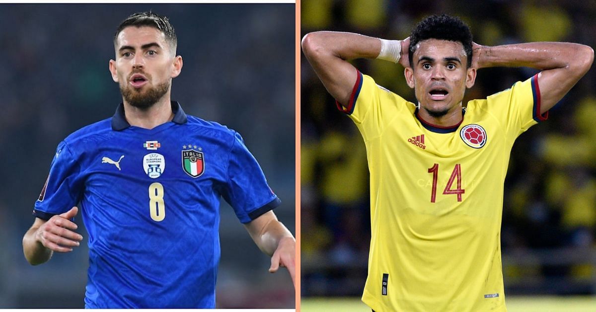 Italy&#039;s Jorginho (left) and Colombia&#039;s Luis Diaz (right)