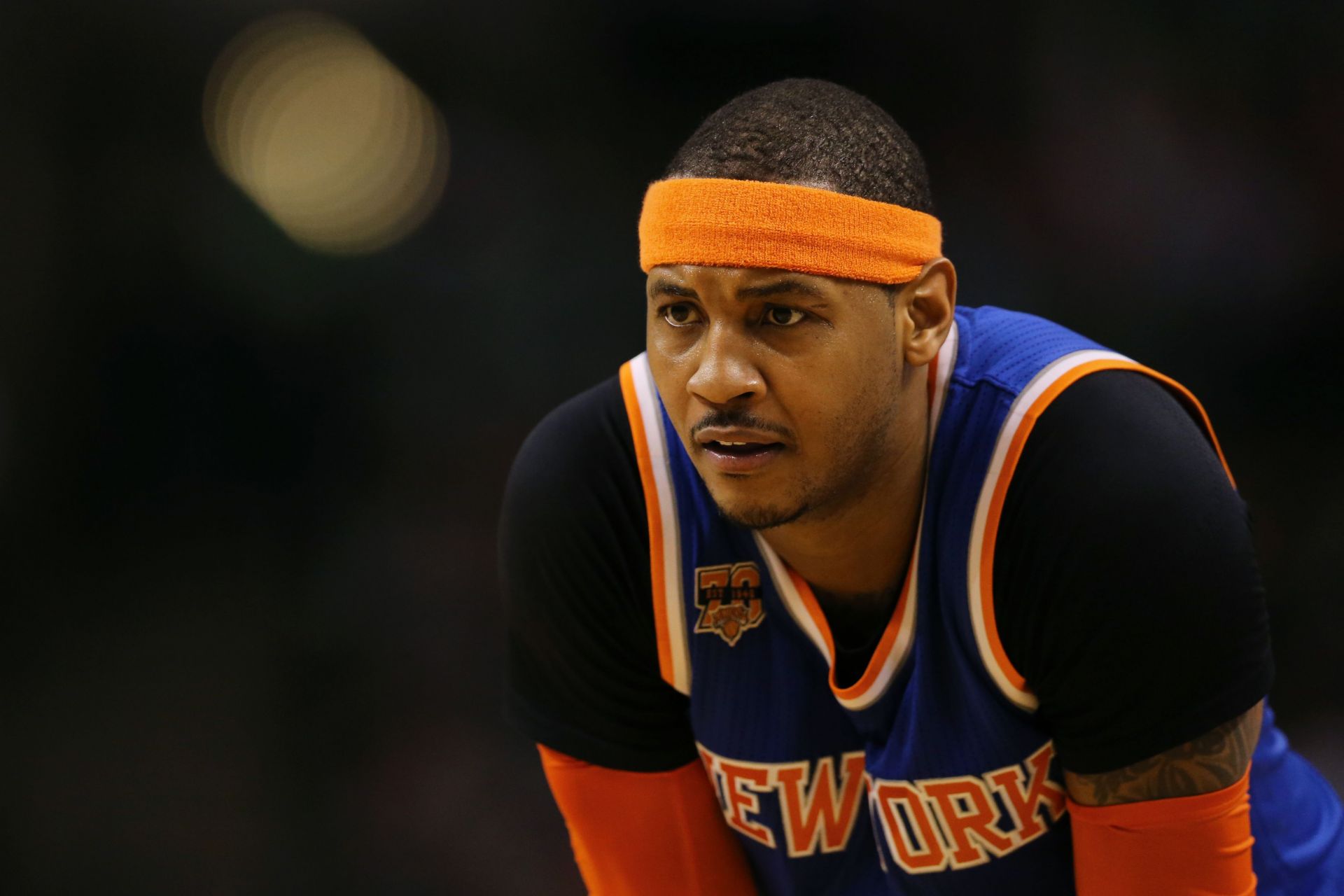 Carmelo Anthony in action during New York Knicks v Boston Celtics