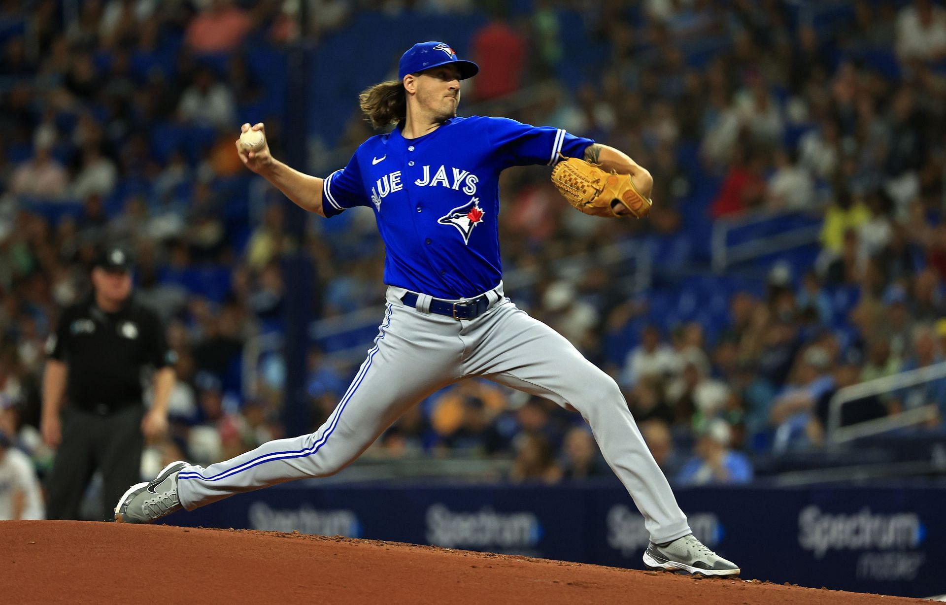 Kevin Gausman pitches during a Toronto Blue Jays v Tampa Bay Rays game.