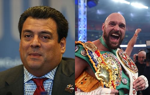 WBC President Mauricio Sulaiman (left) and Tyson Fury (right)