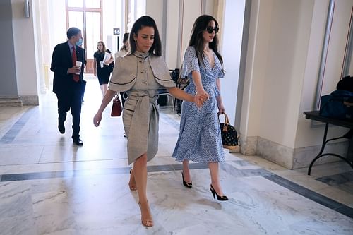 Aly Raisman and Mckayla Maroney are pictured at a bipartisan senators' news conference on the FBI's handling of the Nassar Case (Image via Getty)