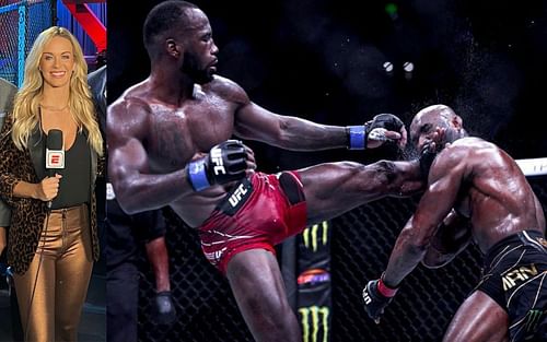 Laura Sanko [Image courtesy of @laura_sanko/Twitter]; Leon Edwards knocks out Kamaru Usman [Image courtesy of @chrisungerphotography/Instagram]