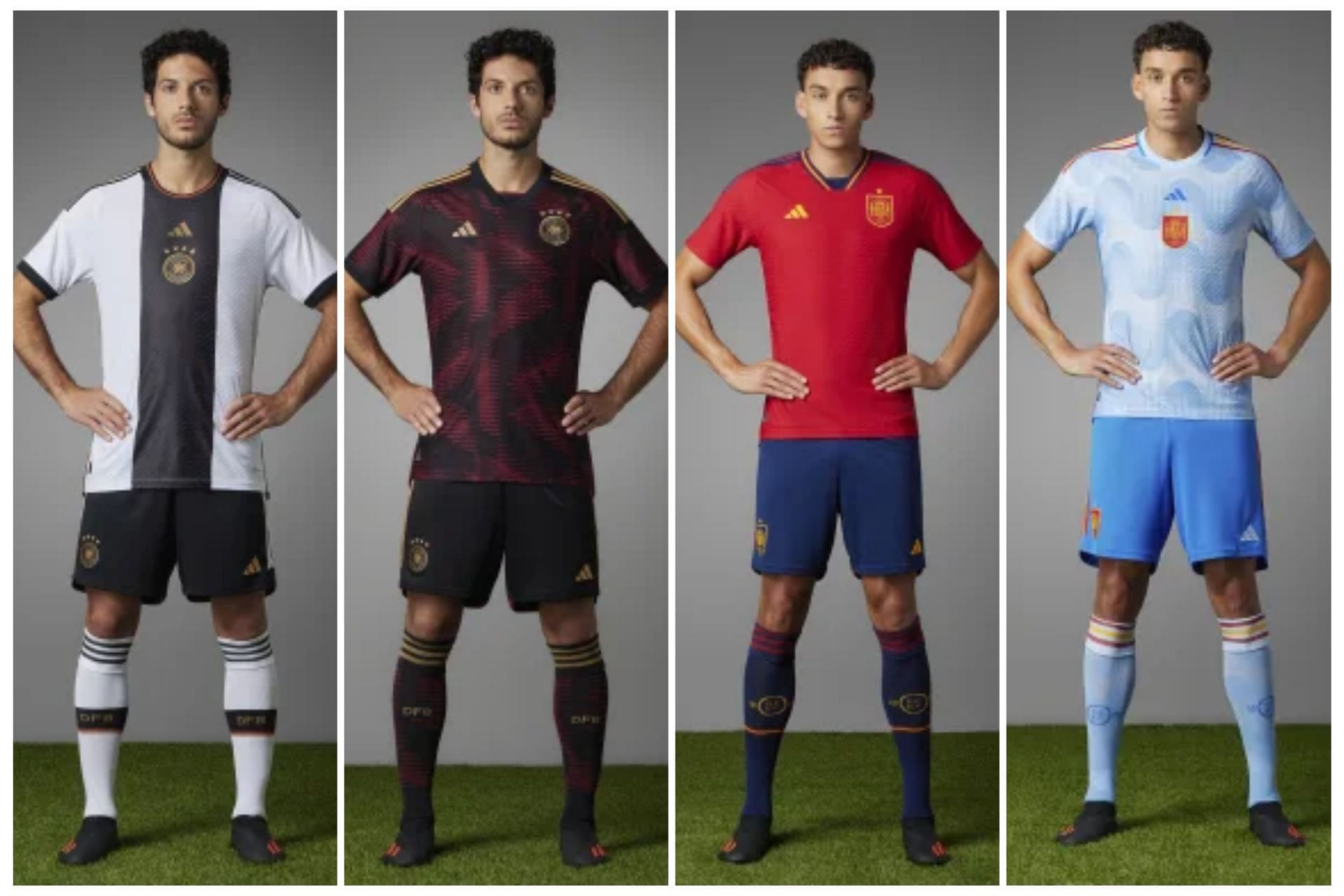 Newly released Adidas Federation World Cup Jerseys for five football teams (Image via Sportskeeda)