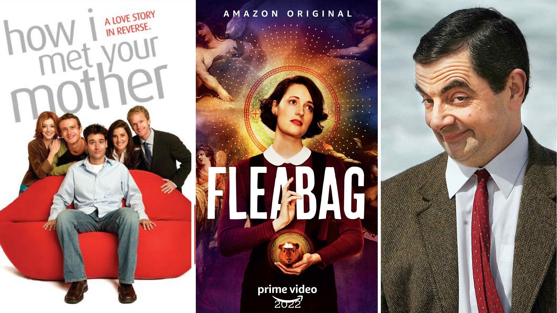 How I Met Your Mother, Fleabag, Mr. Bean posters (Image via CBS/BBC Three/ITV)