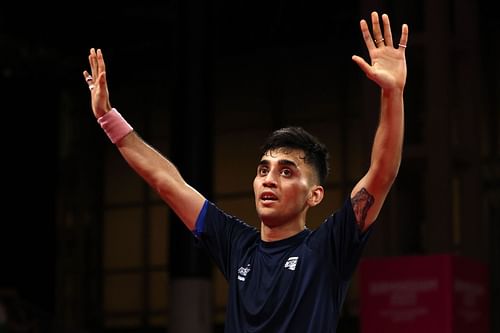 Lakshya Sen celebrates winning the gold medal at the 2022 Commonwealth Games. (Image courtesy: Getty)