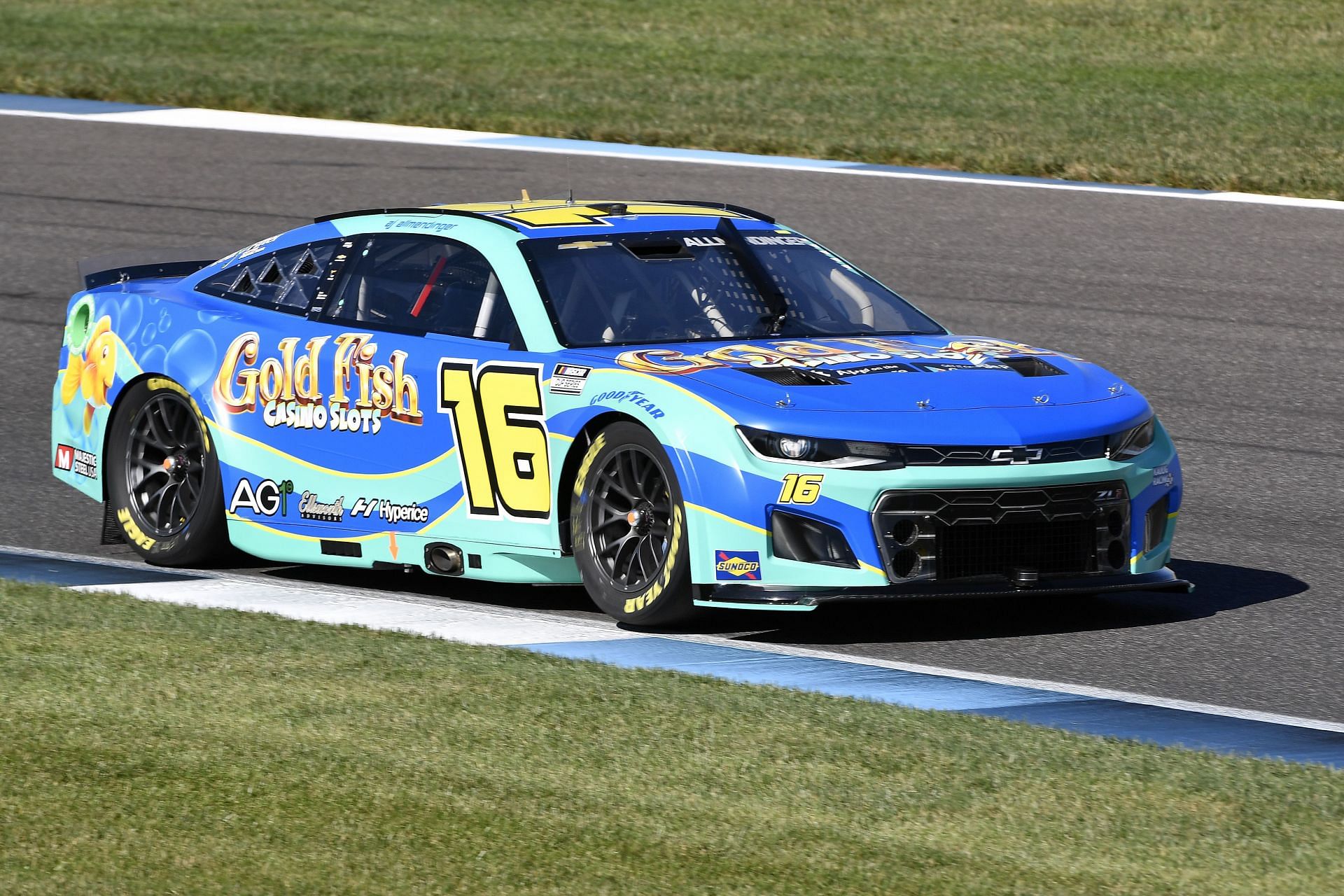 AJ Allmendinger drives during practice for the NASCAR Cup Series Verizon 200 at the Brickyard at Indianapolis Motor Speedway