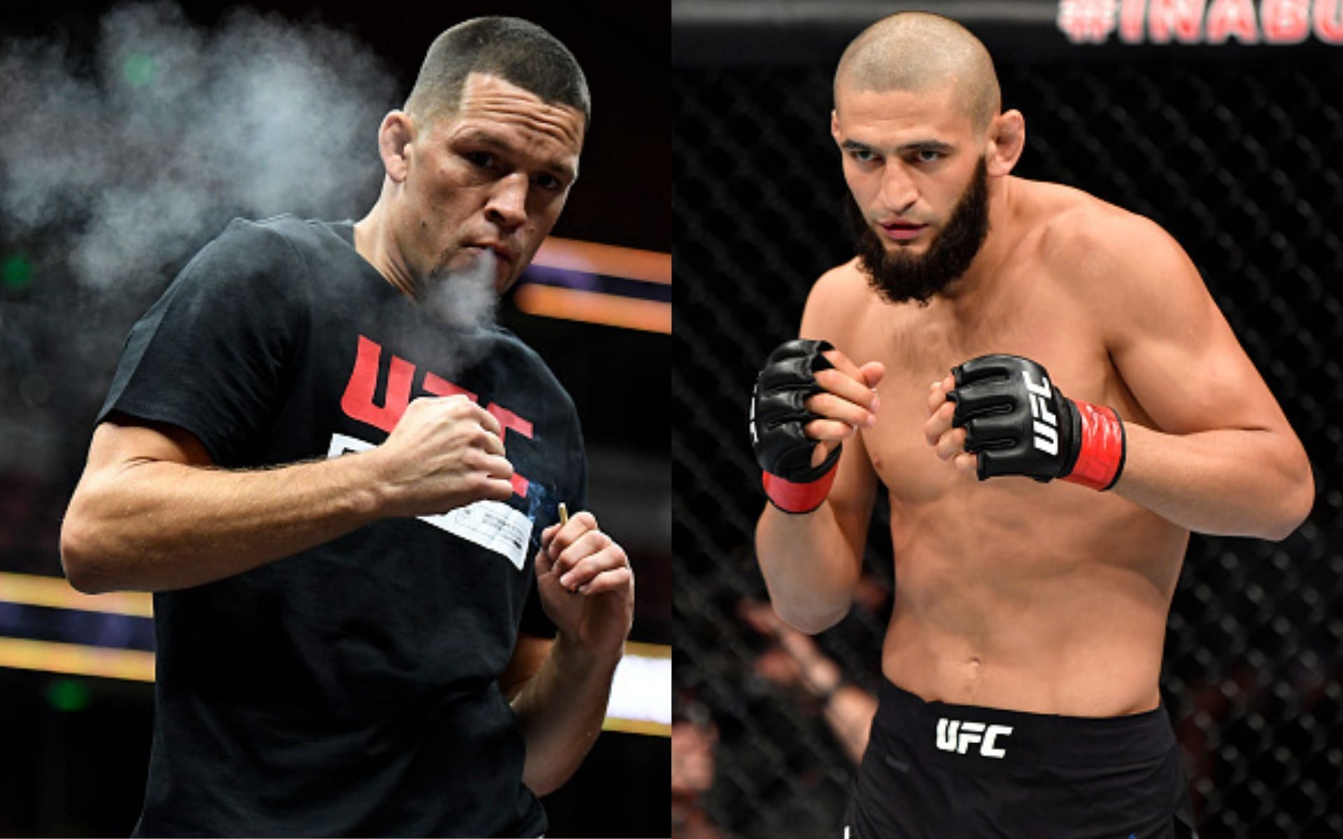 Nate Diaz (left) and Khamzat Chimaev (right)(Images via Getty)