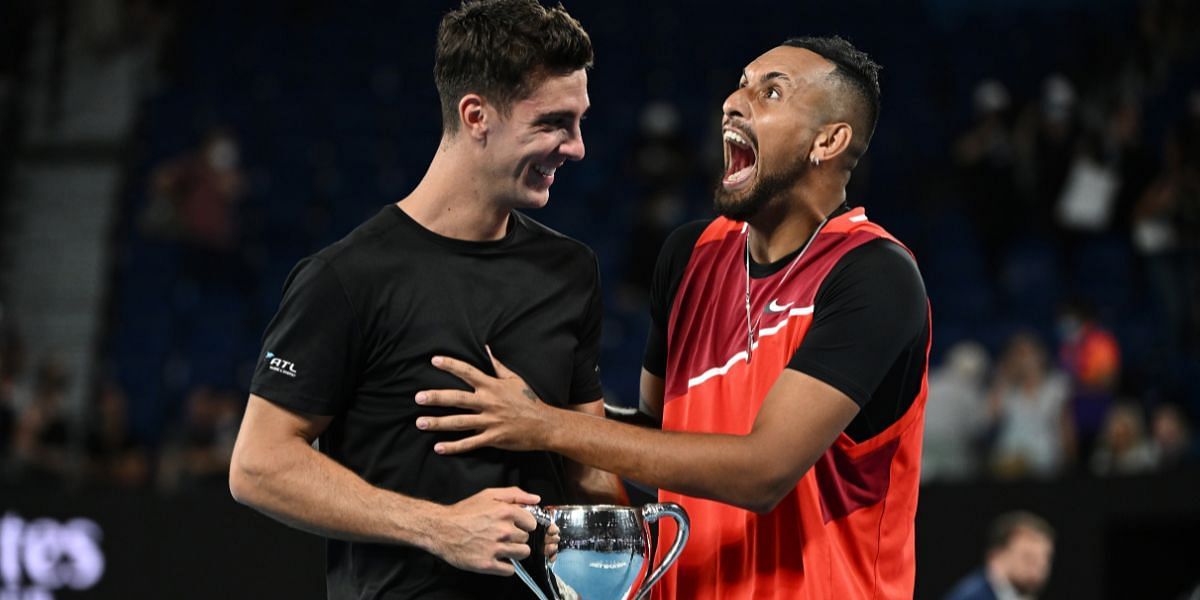 Nick Kyrgios (R) and Thanasi Kokkinakis will meet in the first round at the 2022 US Open