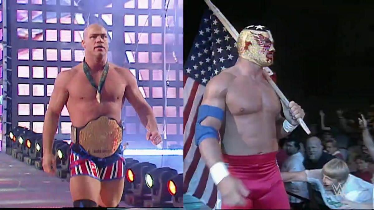 Kurt Angle (left side) &amp; The Patriot (right side)