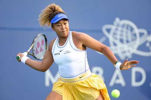 Naomi Osaka plays a shot at the Mubadala Silicon Valley Classic