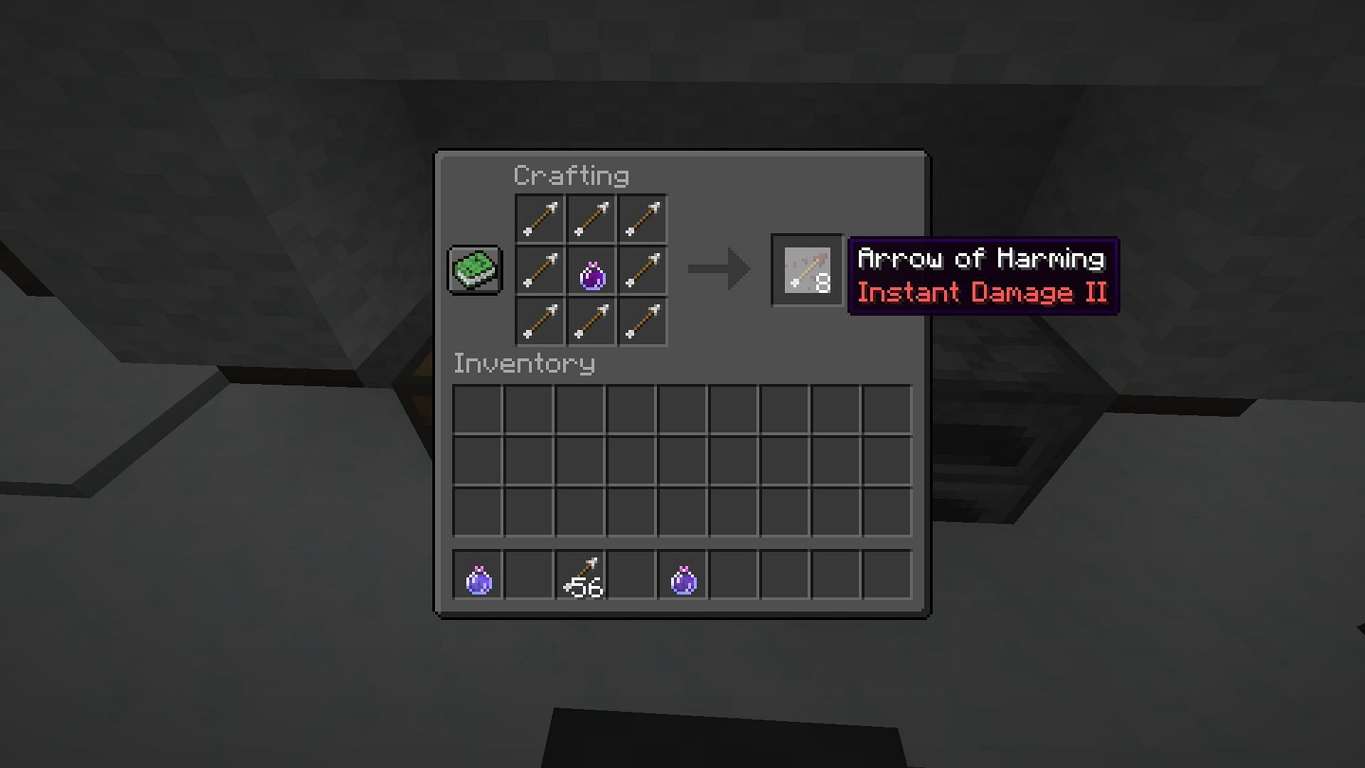 Arrow of Harming crafted with a lingering potion (Image via Minecraft 1.19 update)