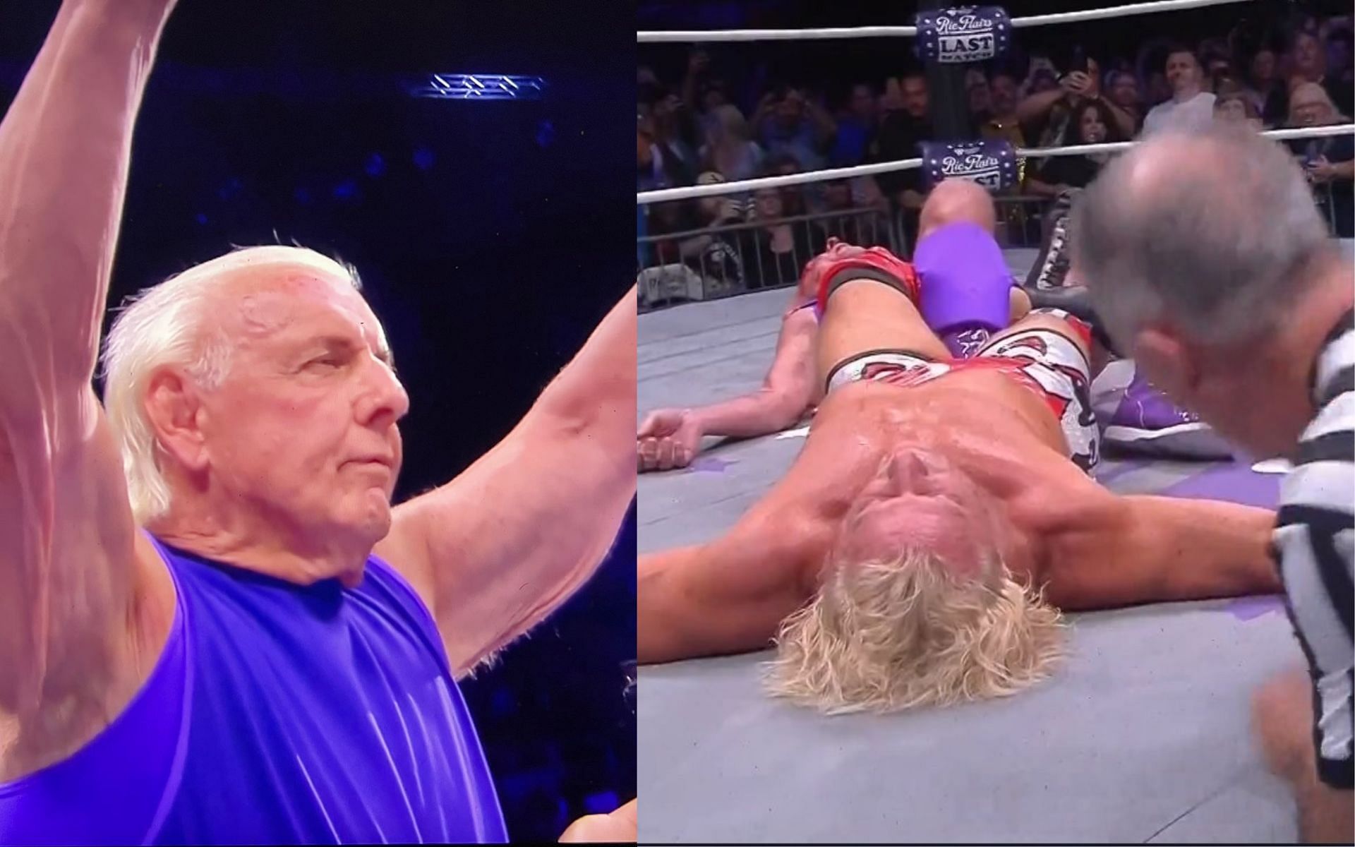 Ric Flair was left tired and bloodied but happy after his final match
