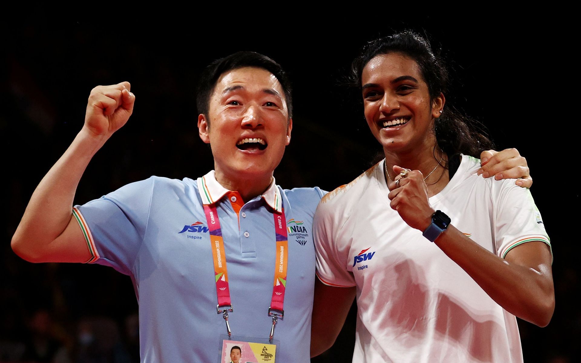 India&#039;s PV Sindhu and coach Park Tae-Sang celebrate her win. (PC: Getty Images)