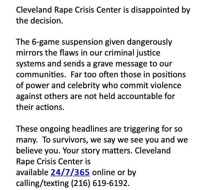 Cleveland Rape Crisis Center sees uptick in donations after Browns trade  for Deshaun Watson