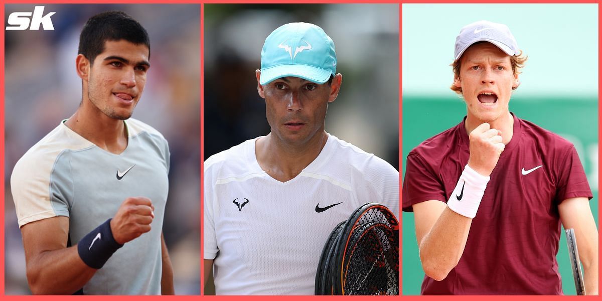 (L-R): Carlos Alcaraz, Rafael Nadal &amp; Jannik Sinner