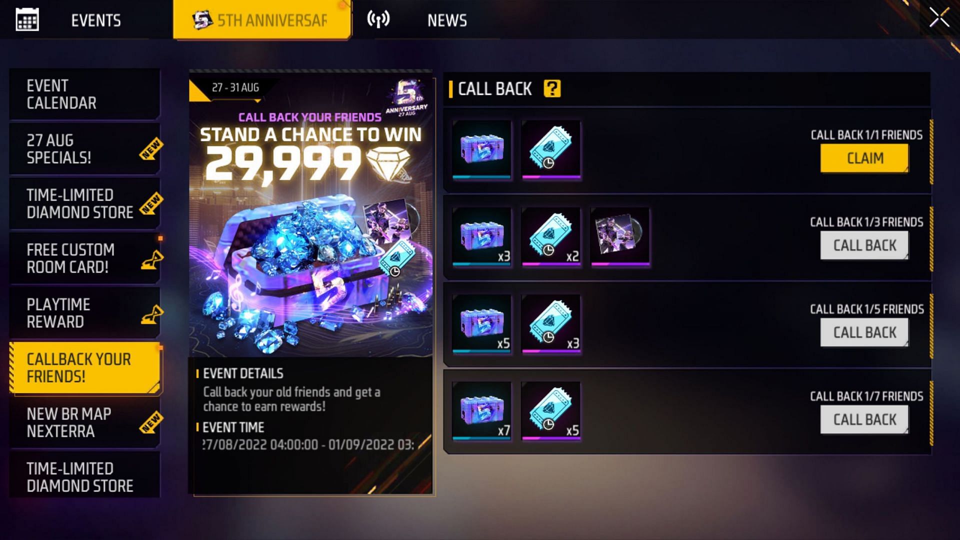 Click the claim button to obtain the rewards (Image via Garena)