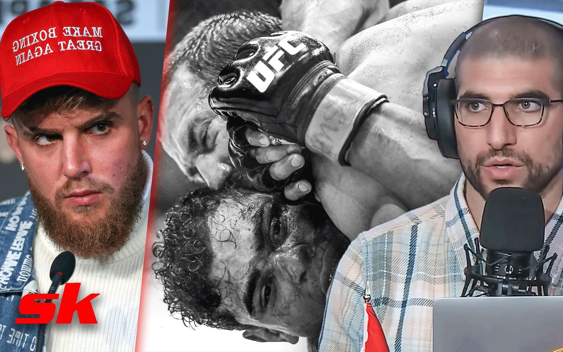 Jake Paul (Left), Paulo Costa vs. Luke Rockhold (Background), Ariel Helwani (Right) (via @MMAFightingonSBN on YouTube)