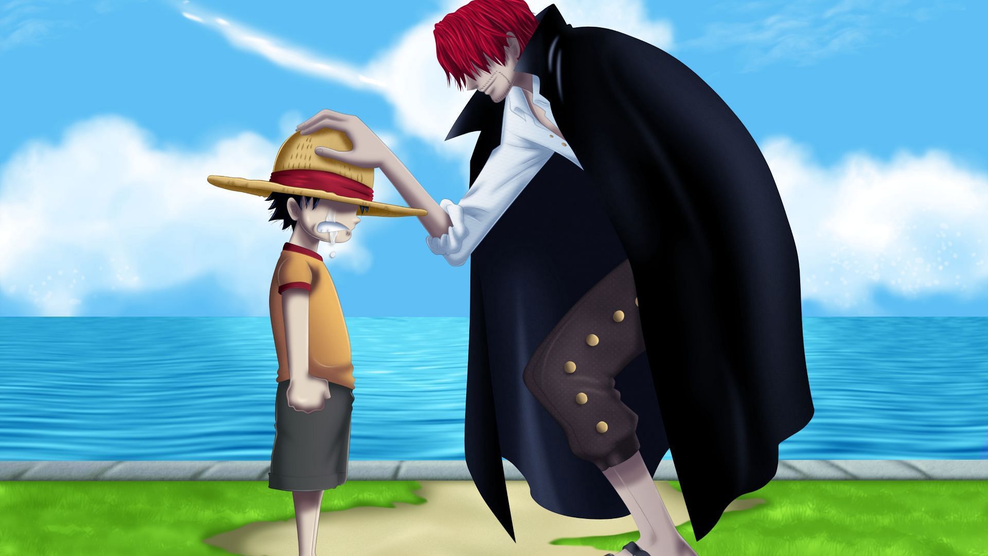 Shanks entrusting Luffy with the straw hat he inherited from Roger (Image via Eiichiro Oda/Shueisha, One Piece)