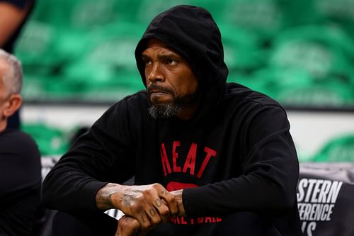 Udonis Haslem looks on during a Miami Heat game