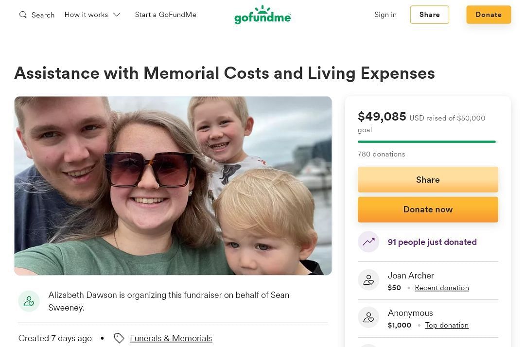 A GoFundMe campaign for Kassandra Sweeney was set up by her cousin (Image via GoFundMe)