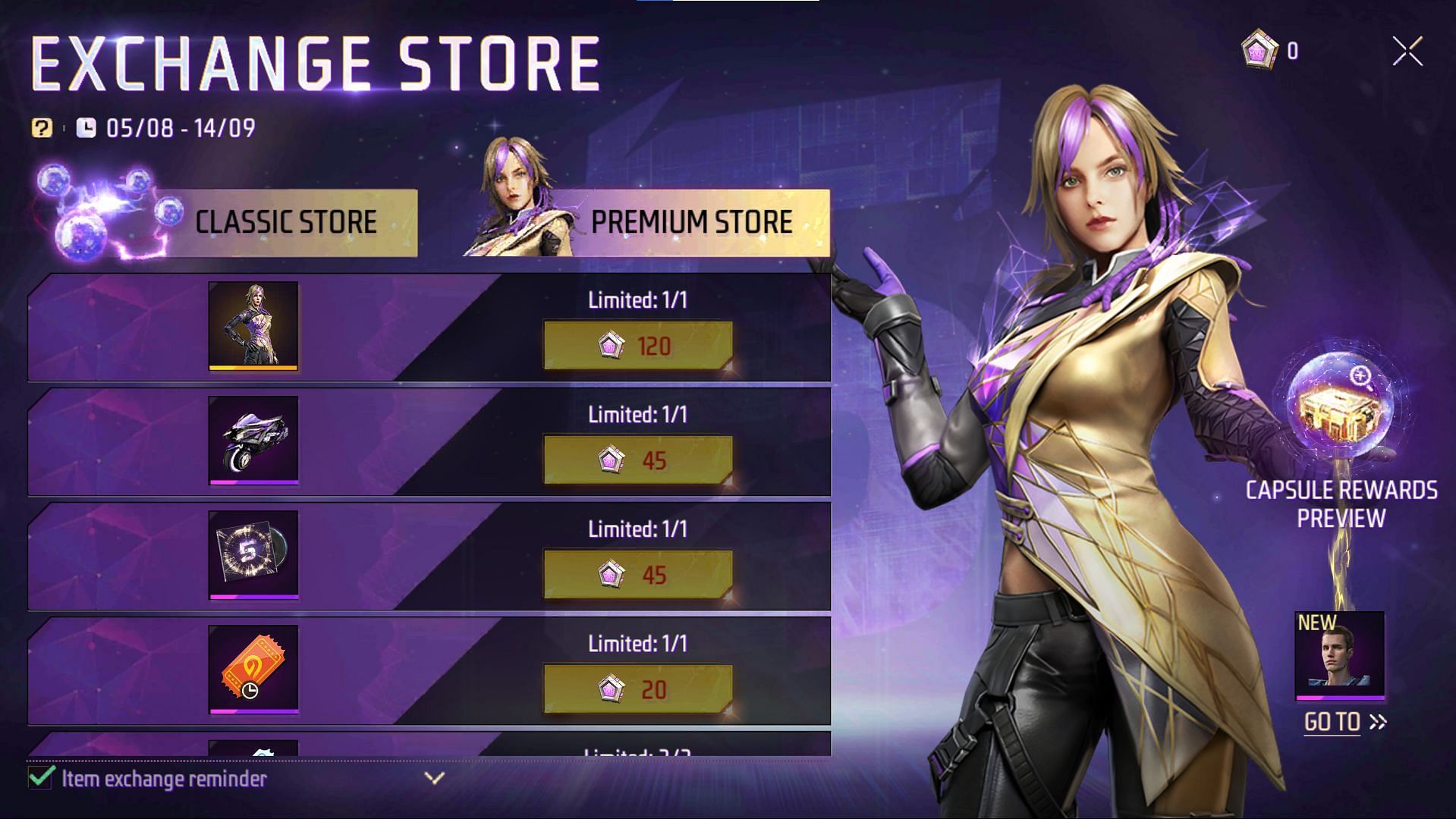 Use 120x Amethyst Pentagon to get the special costume bundle within the game (Image via Garena)