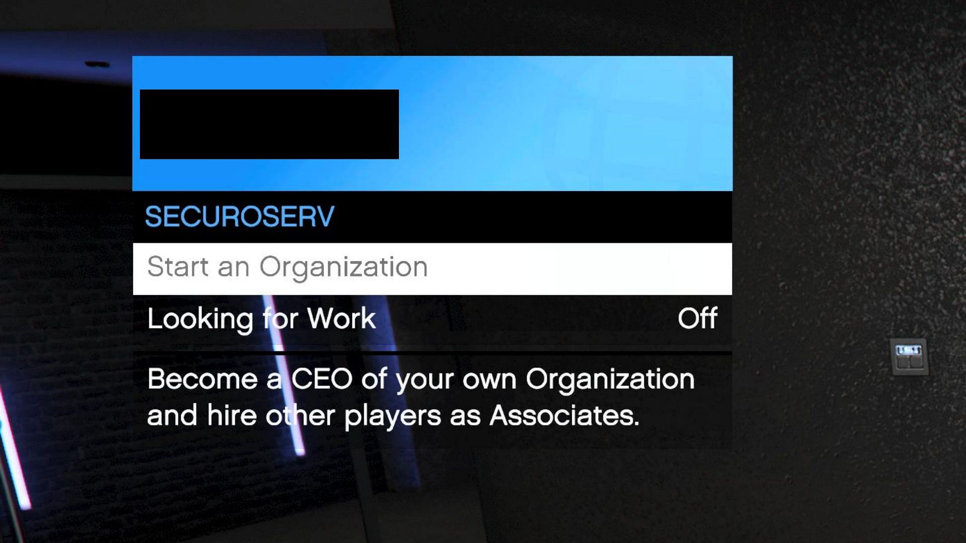 Then start your Organization here (Image via Rockstar Games)
