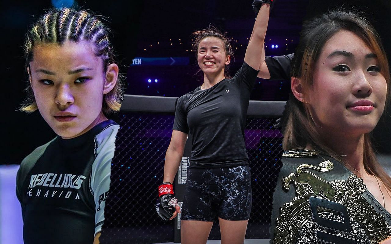 Itsuki Hirata (left), Lin Heqin (middle), and Angela Lee (right) [Photo Credits: ONE Championship]