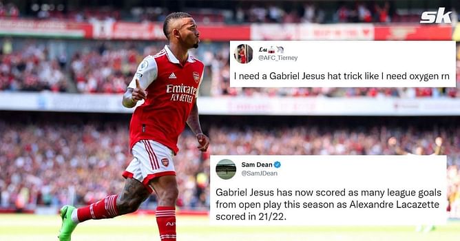 “Really doing the Lords work”, “best striker in the world now” – Arsenal fans overjoyed as Gabriel Jesus scores twice in first half during Premier League home debut