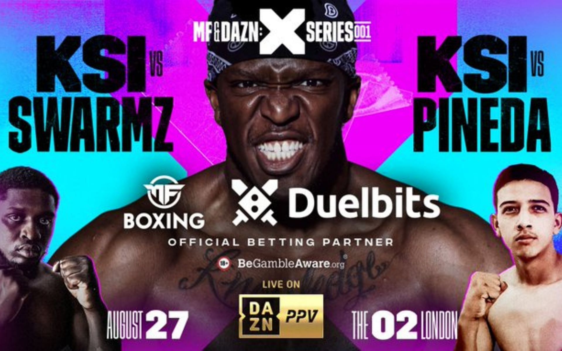 KSI vs. Swarmz and KSI vs. Luis Alcaraz Pineda fight poster (Image credits @duelbits on Twitter)