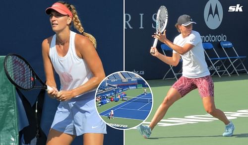 Petra Kvitova and Iga Swiatek practicing in Toronto (Mike McIntyre/Twitter)