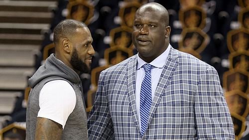 LeBron James and Shaquille O'Neal meet up before a game [Source: ESPN]