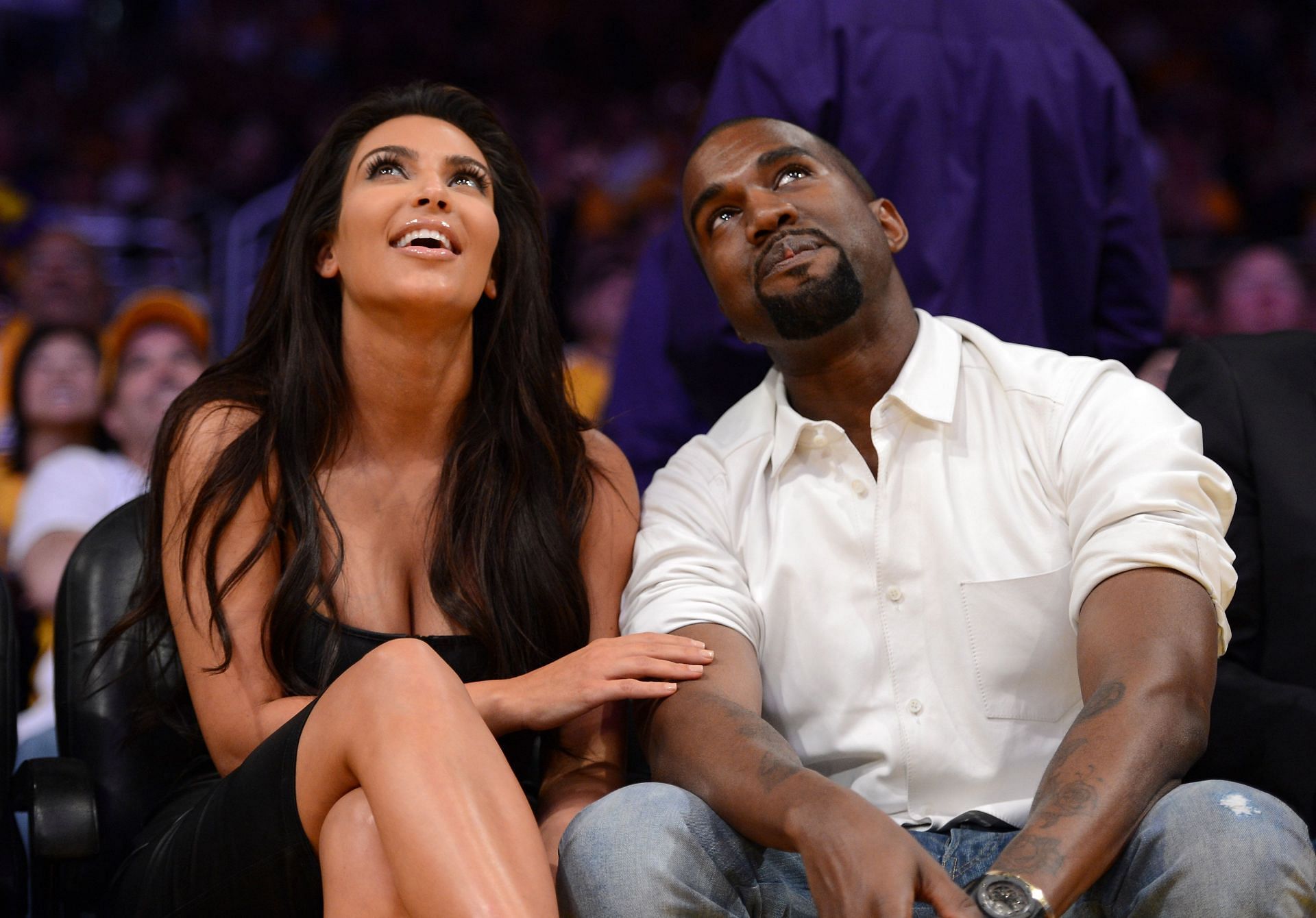 Kim Kardashian with Kanye West at Denver Nuggets vs. Los Angeles Lakers 