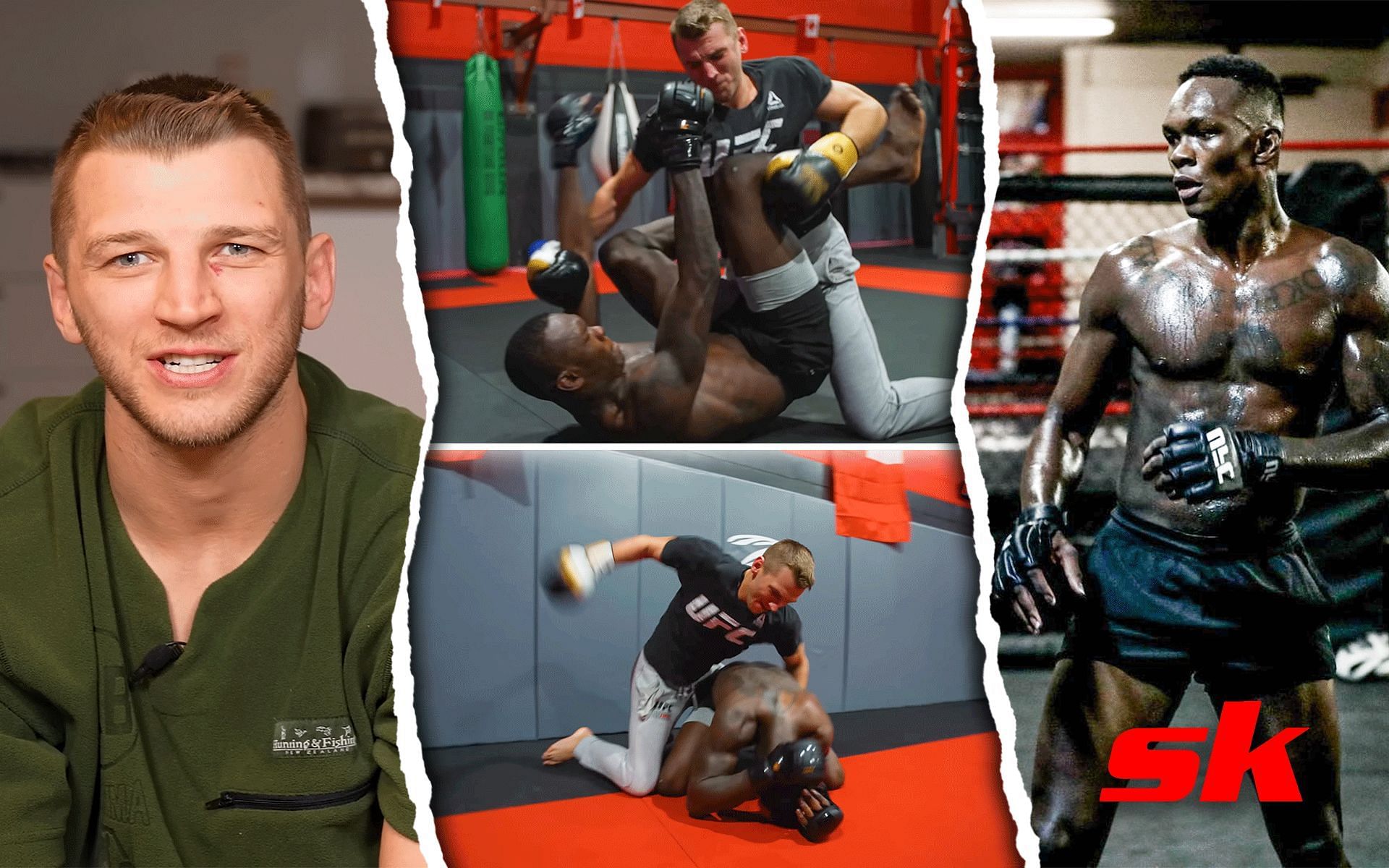 Dan Hooker (left), Hooker and Adesanya sparring (center), Israel Adesanya (right) [Image credits: @danhangman on Instagram and FREESTYLEBENDER on YouTube]