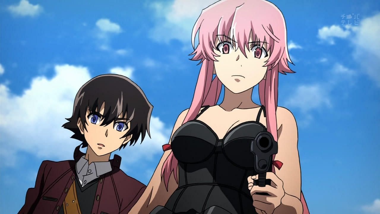 Yukiteru (left) and Yuno (right) as seen in the series&#039; anime (Image via asread Studios)