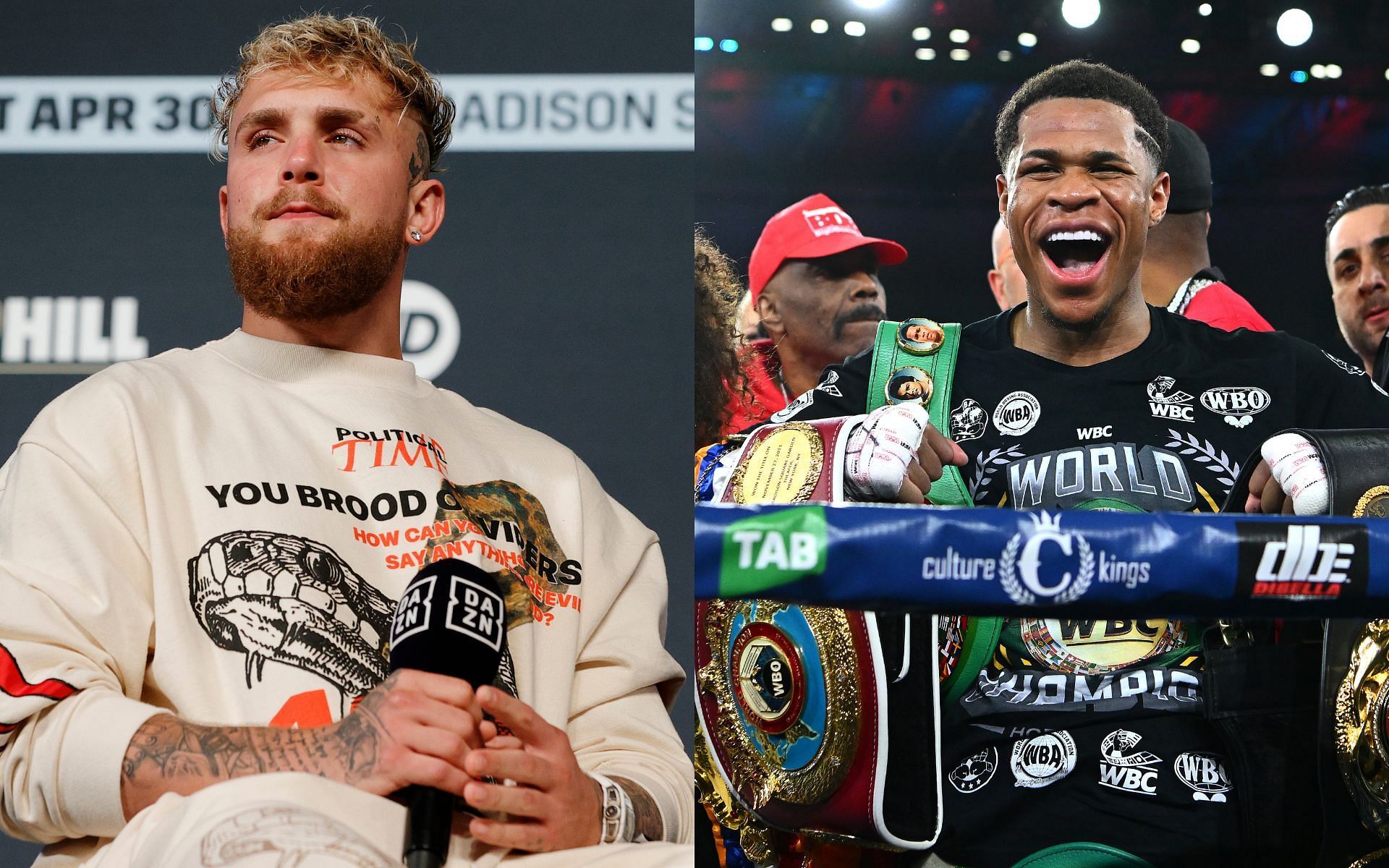 Jake Paul (left) and Devin Haney (right) [Images via Getty Images]