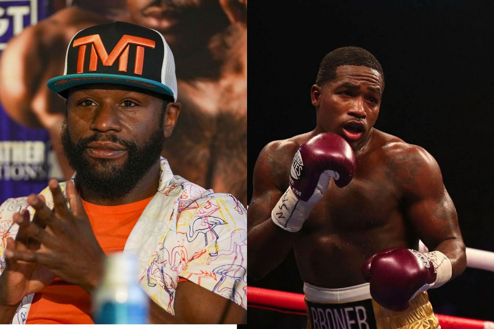 Floyd Mayweather (L) and Adrien Broner (R)