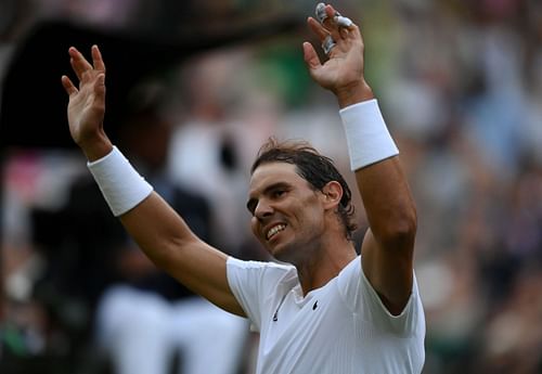 Rafael Nadal after winning his quarterfinal match against Talyor Fritz at Wimbledon 2022