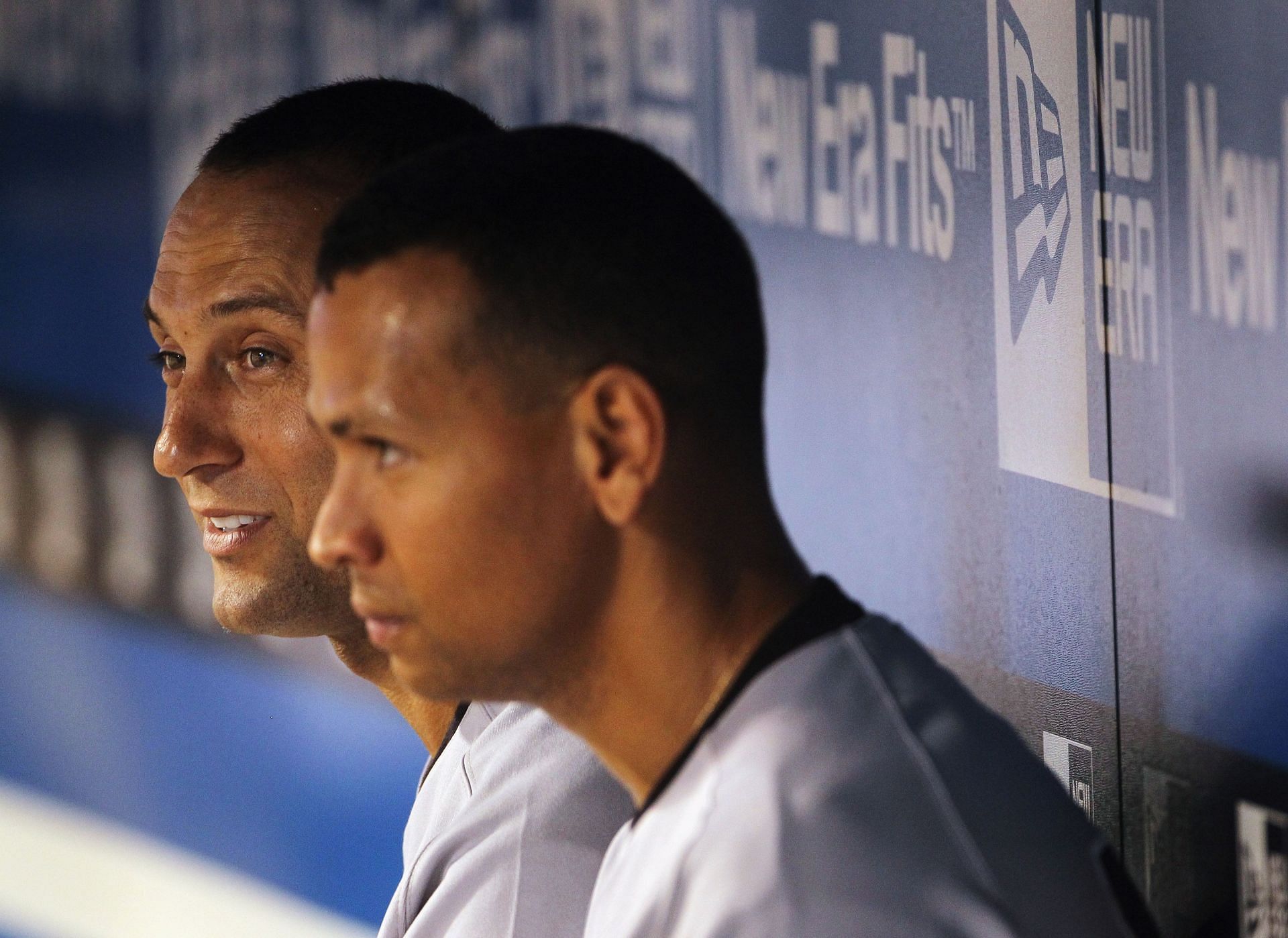 Jeter and Rodriguez look on during New York Yankees v Kansas City Royals game.