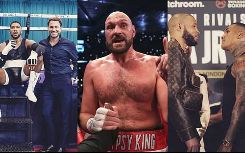 Anthony Joshua and Eddie Hearn (left), Tyson Fury (middle), Chris Eubank Jr. and Conor Benn (right) [Image credits: @eddiehearn, Getty, and Instagram]