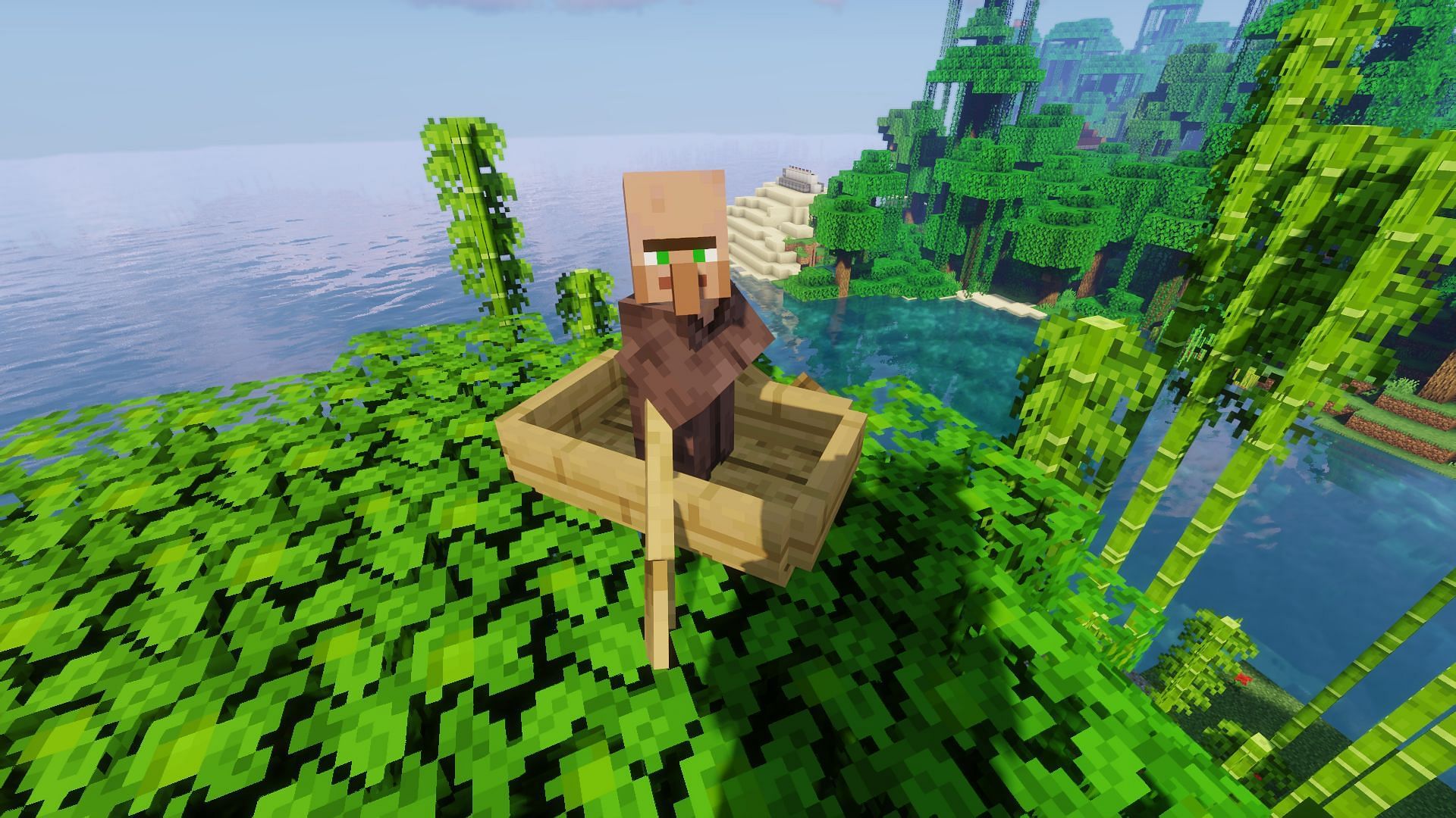 Voorbeeld van een dorpeling in een boot (Afbeelding via Minecraft)