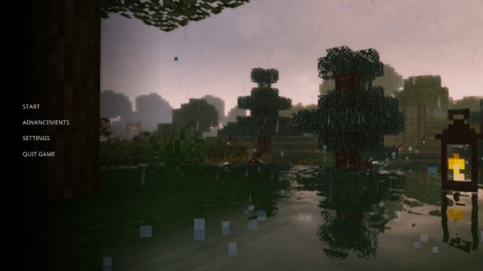 Aesthetic UI&#039;s rainy main menu (Image via Klutzyy/Mcpedl)