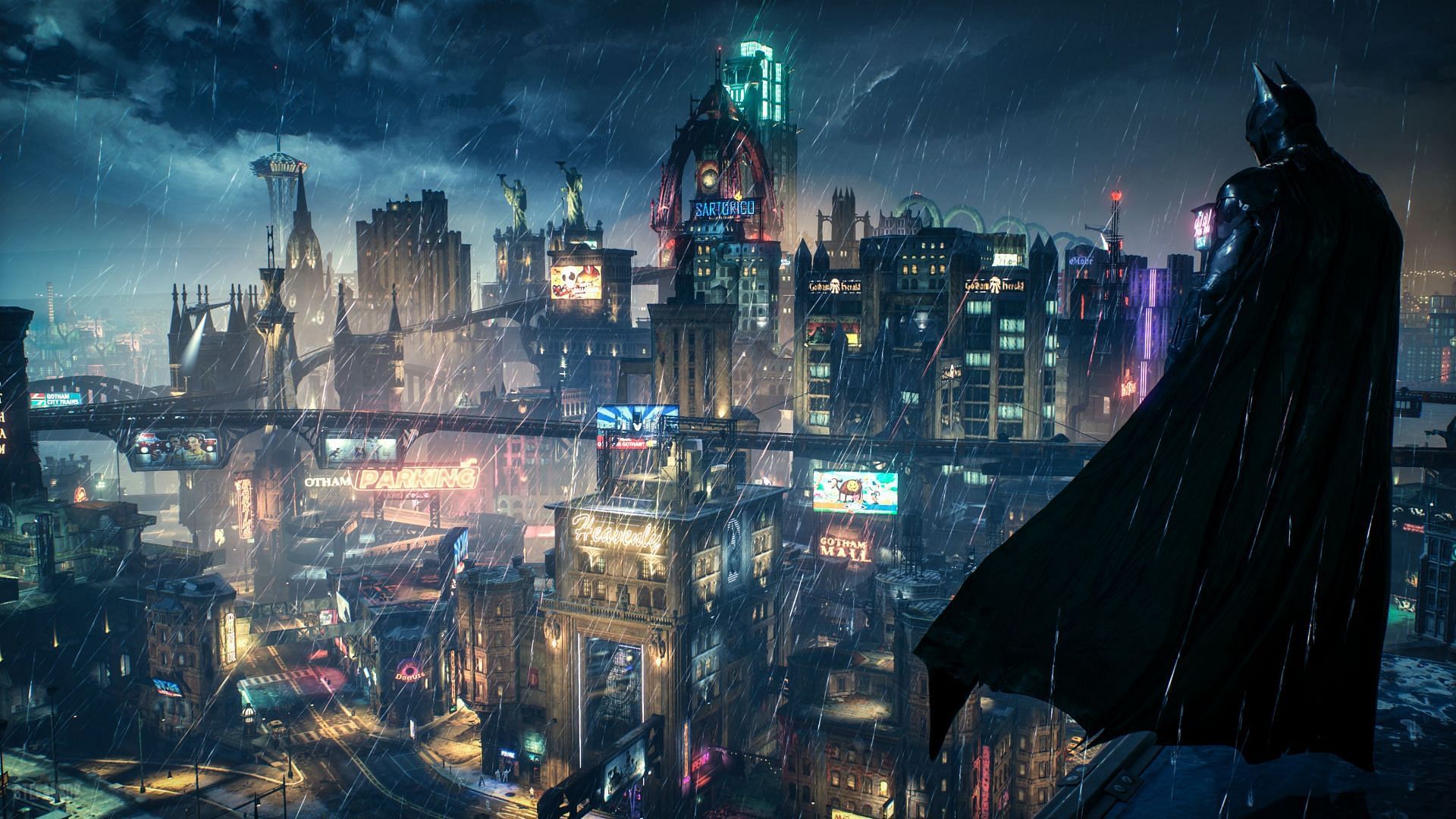 Batman looks down on a gorgeous Gotham (Image via Rocksteady Studios)