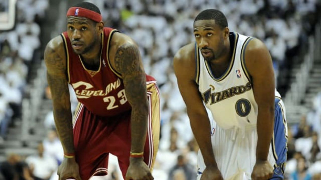 LeBron James, left, and Gilbert Arenas during the 2008 NBA playoffs