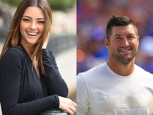 Demi Leigh (l) and husband former NFL player Tim Tebow (r)