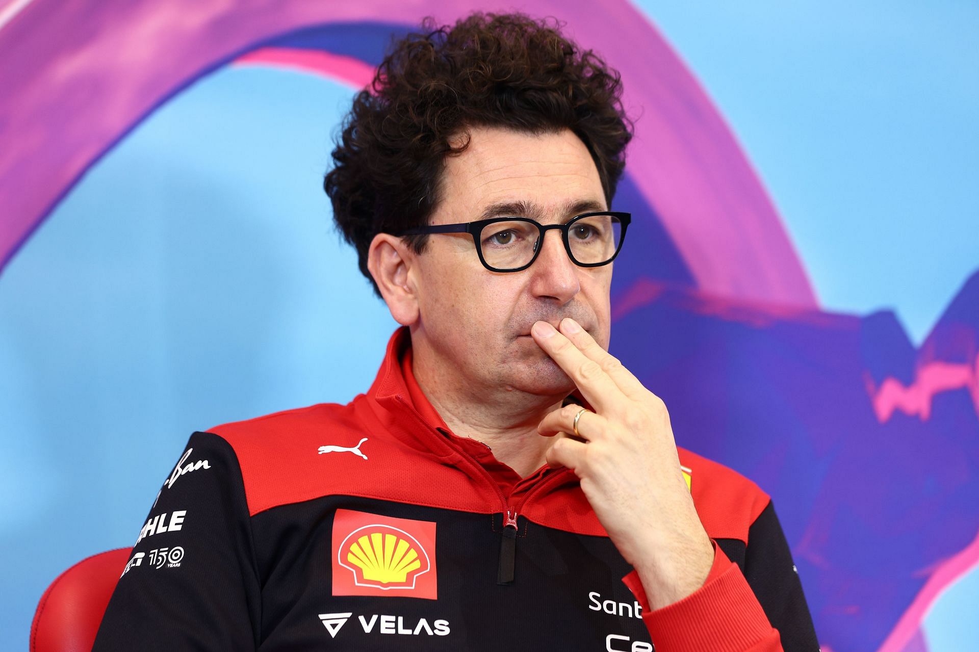 Ferrari team principal Mattia Binotto speaks to the media during the 2022 F1 Austrian GP weekend. (Photo by Clive Rose/Getty Images)