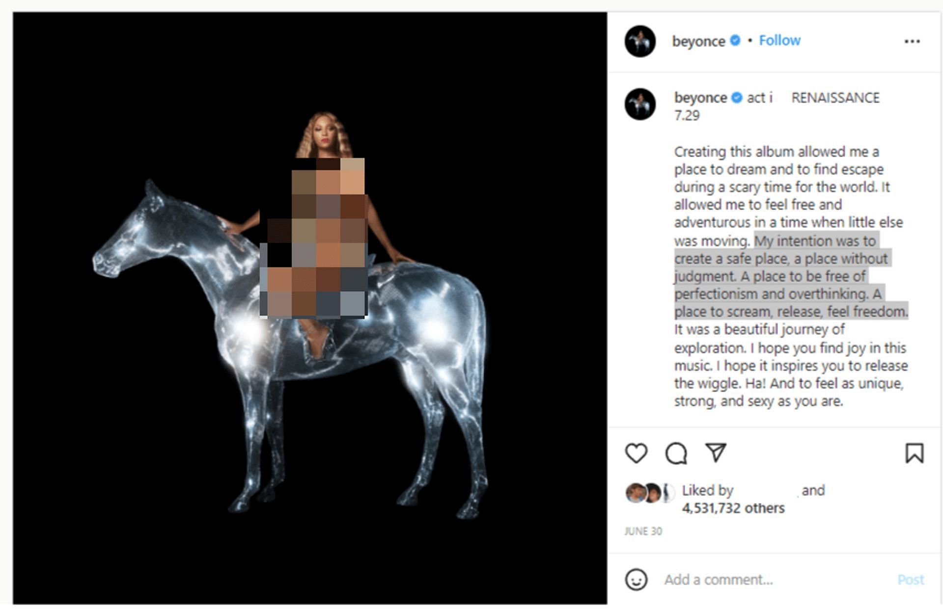 The singer&#039;s response about her creative process (Image via beyonce/Instagram)