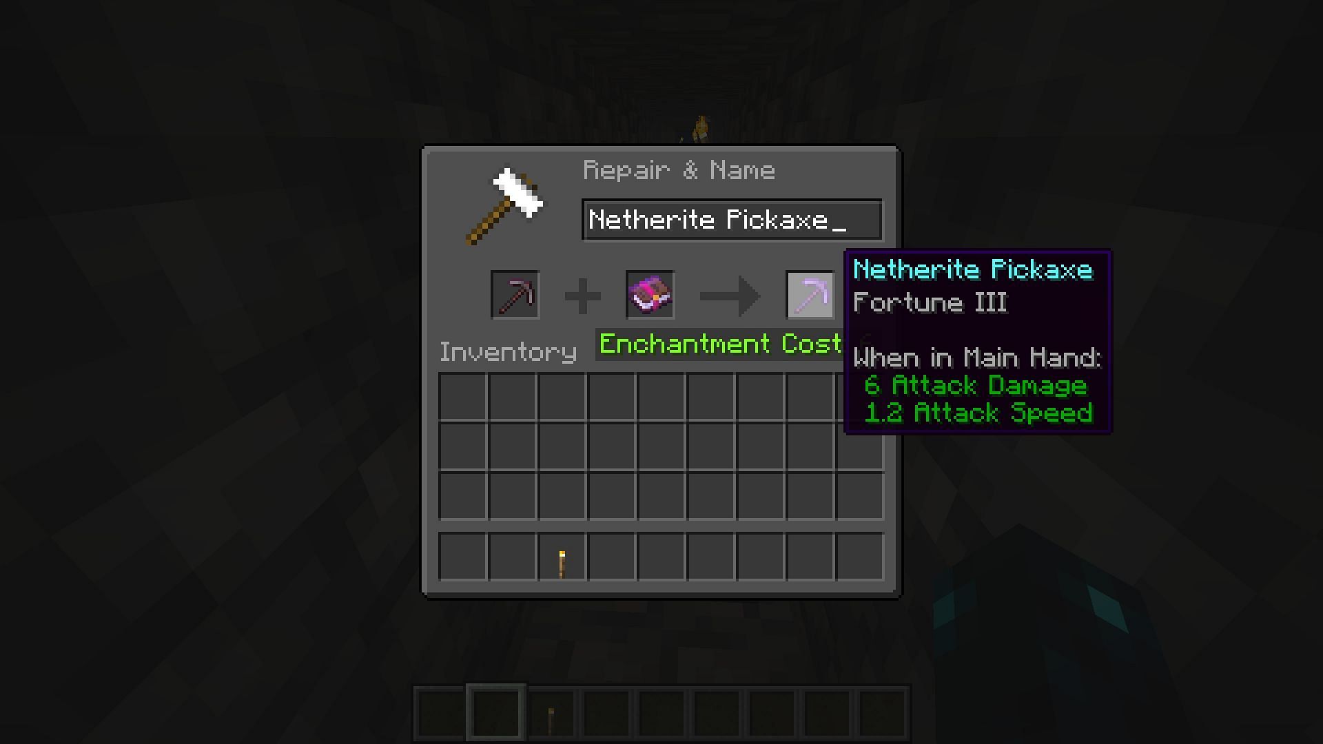 Fortune enchantment level three applied on netherite pickaxe (Image via Minecraft 1.19 update)